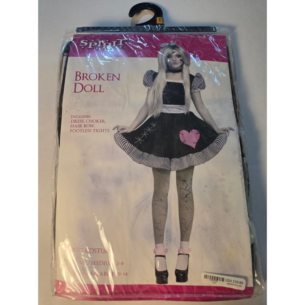 Spirit Halloween Broken Doll Costume Womens Small Medium Dress Tights Bow Choker